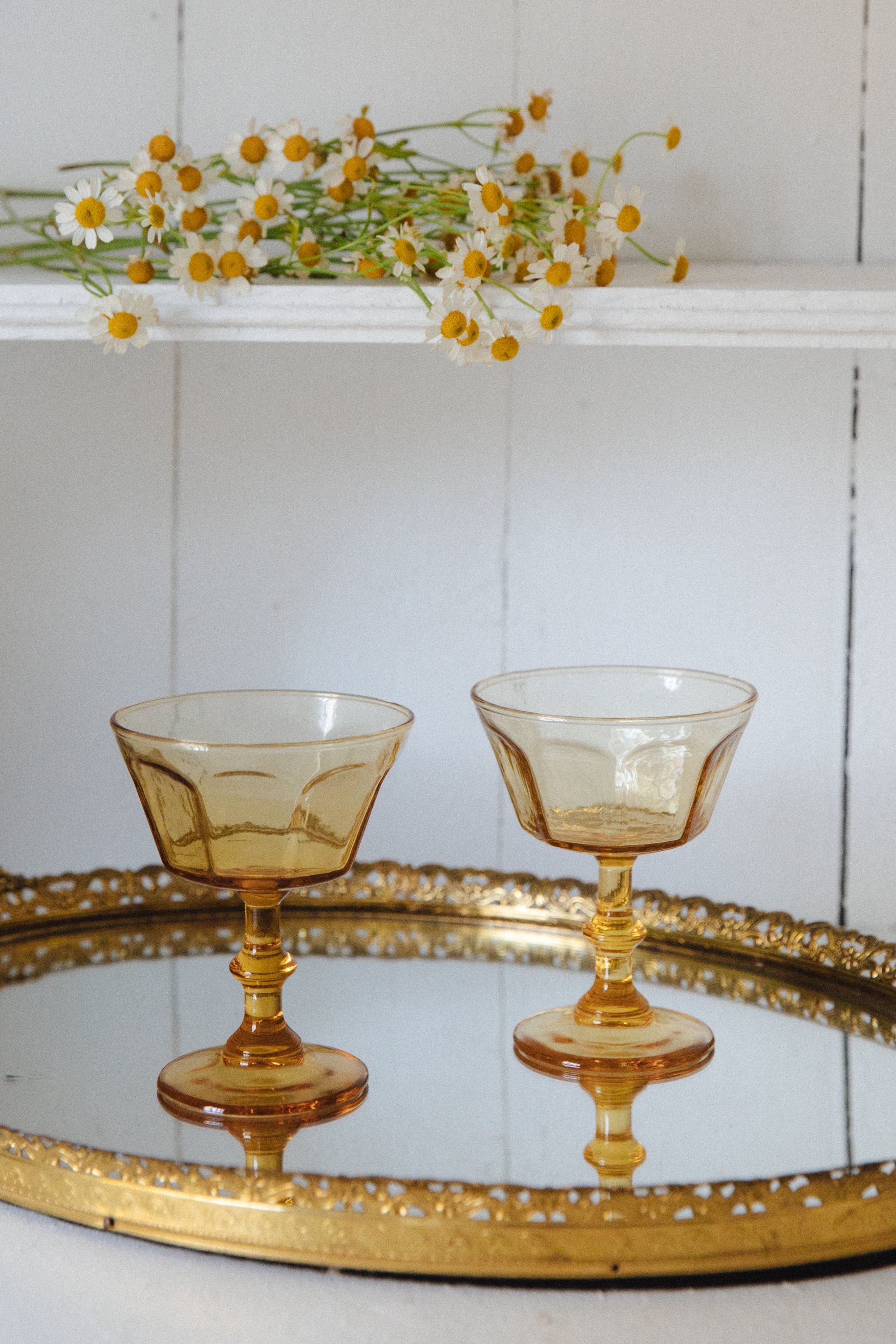 Vintage Mustard Glass Coupes (Set of Two)