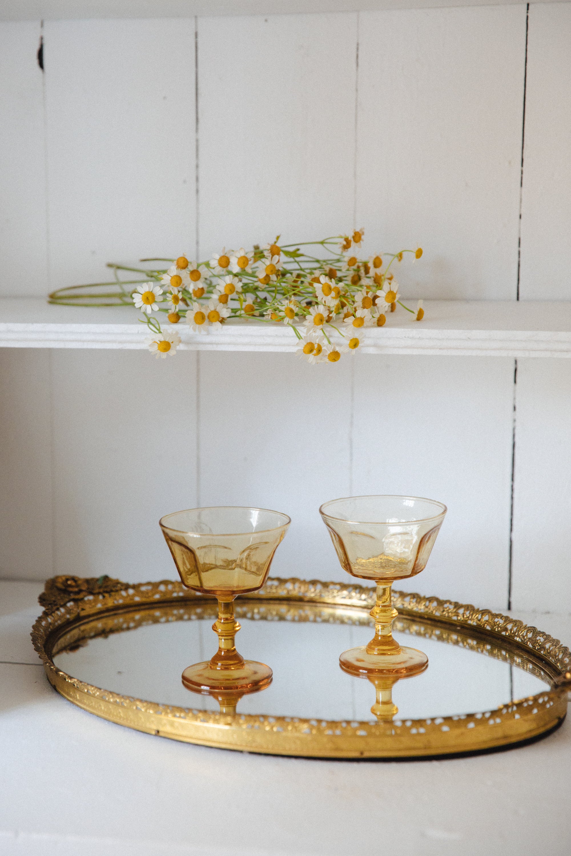 Vintage Mustard Glass Coupes (Set of Two)