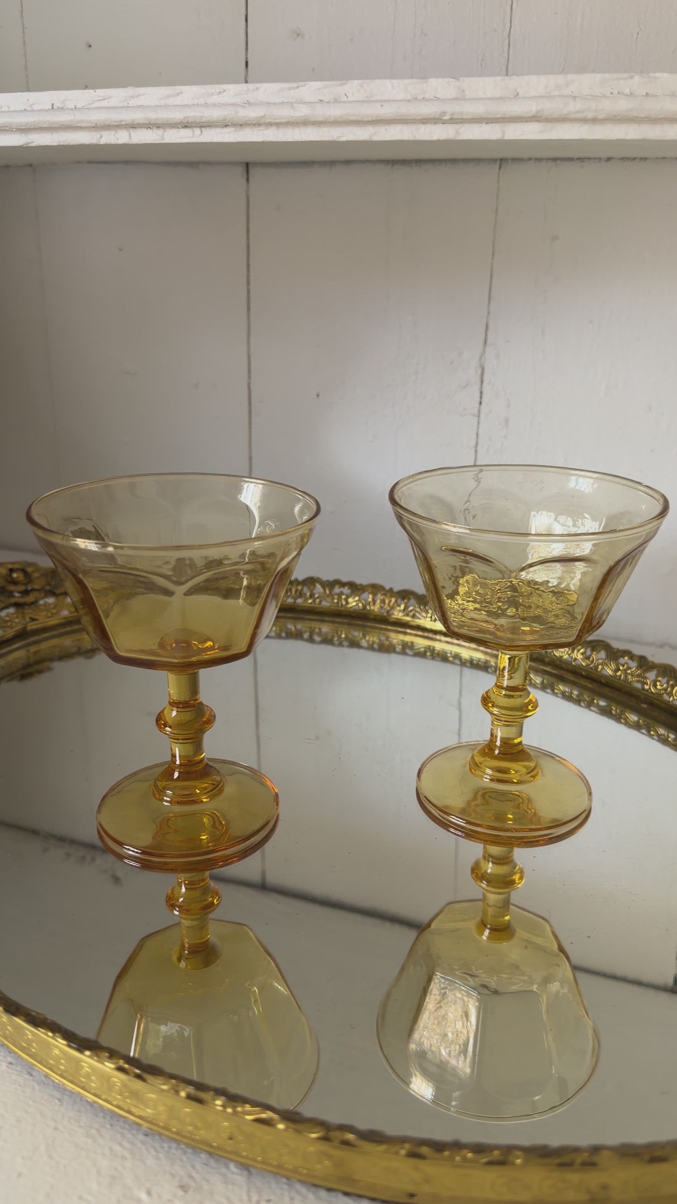 Vintage Mustard Glass Coupes (Set of Two)